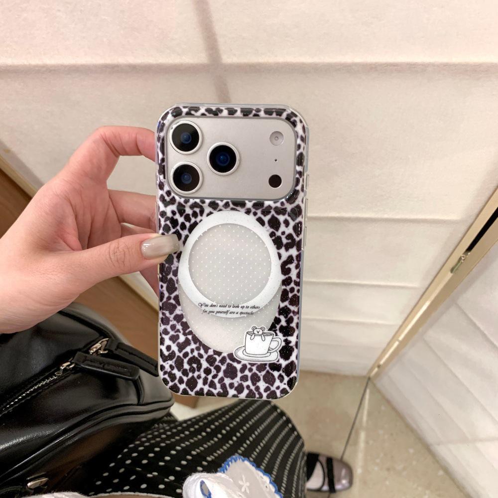 Sweet Leopard Print Bear Glitter iPhone 17 Pro Max Case for Apple 16/15/14 iPhone 15
