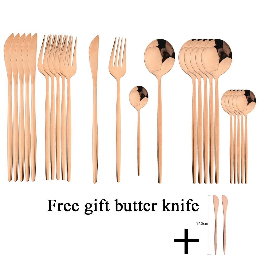 24Pcs Black Gold Dinnerware Set Stainless Steel Fork Spoon Knife Dinner Tableware With Butter Cheese Knife Basic Cutlery Set Kitchen