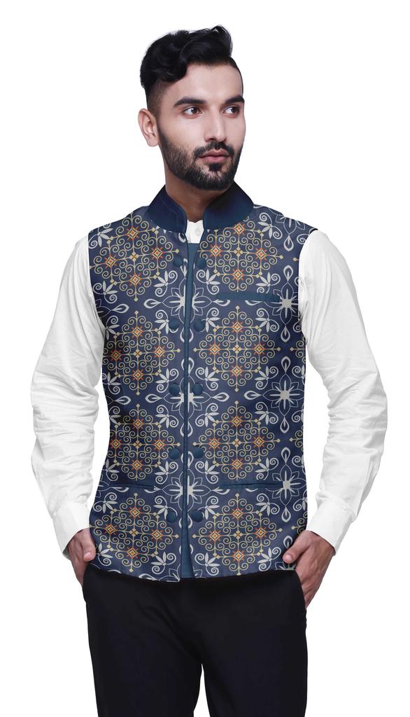 Atasi Artistic Printed Wedding Jackets For Men Nehru Jacket Waist Coat For Wedding & Festive