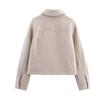 Women's Faux Suede Button Jacket Oversized Gathered Hem Short Length Coat Casual Vintage Outerwear With Pockets