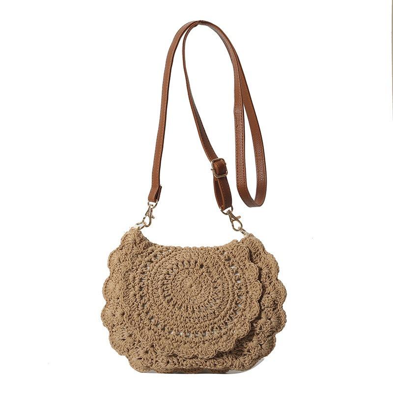 

New Versatile Flower Openwork Straw Bag Hand Woven Bag Adjustable One Shoulder Crossbody Women s Bag Vacation Beach Bag Magnetic buckle