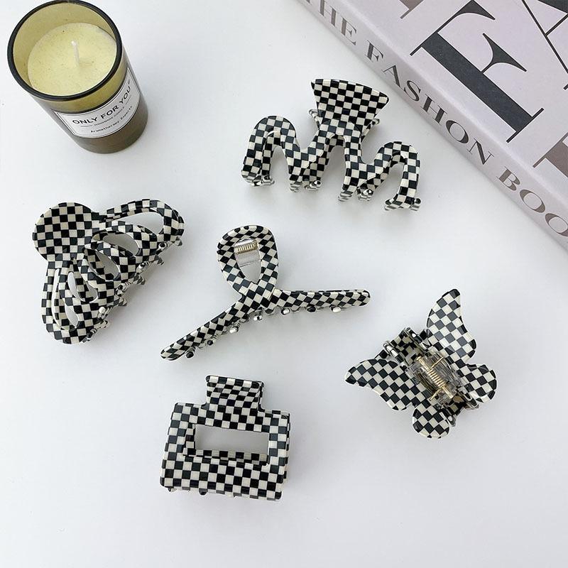 European And American Plaid Series Black And White Acetate Hair Clip Handmade Vintage Headwear For Women