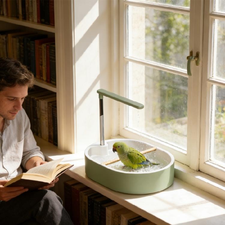 Generous Size Washing Bowl For Pet Birds With 1.1 Wooden Perches And Leak Resistant Design