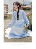 Spring & Autumn New Chinese Moon White/Blue Two-Piece Skirt Set for Women