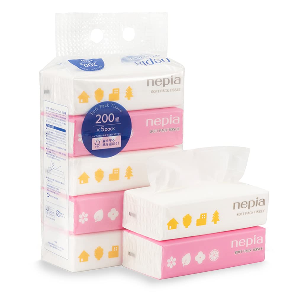 Nepia Soft Pack 400 sheets x 5 Value Large Capacity Tissues, (200 pairs) packs, Pack,