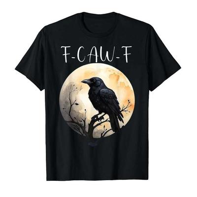 F Caw F Corvo Preto, F-Caw-F Pássaro Preto Engraçado Dizendo Meme Camiseta Masculina Feminina 100% Algodão Camisetas Tops de Manga Curta P416