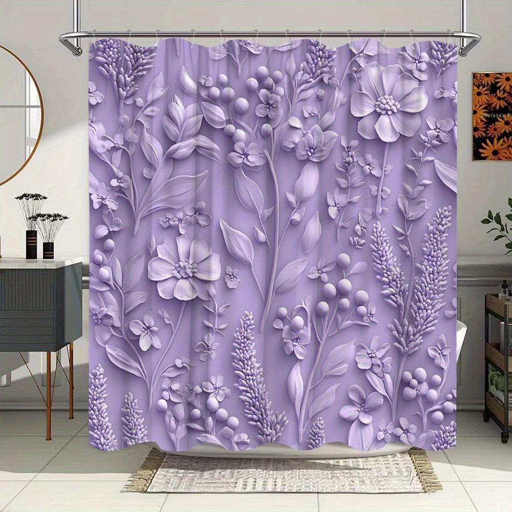 1pz Tenda da Doccia Botanica Viola Elegante Resistente all'Acqua, Tessuto in Poliestere Intrecciato con Design Floreale Realistico,