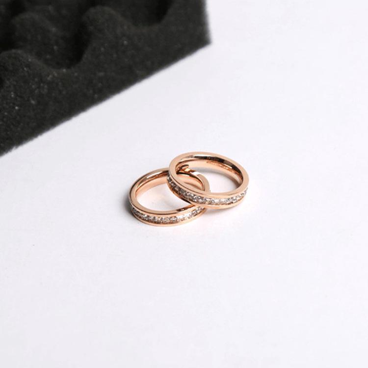 Korean Double Row Rhinestone Gold-Plated Ring - Women's Fashion Index & Tail Accessory