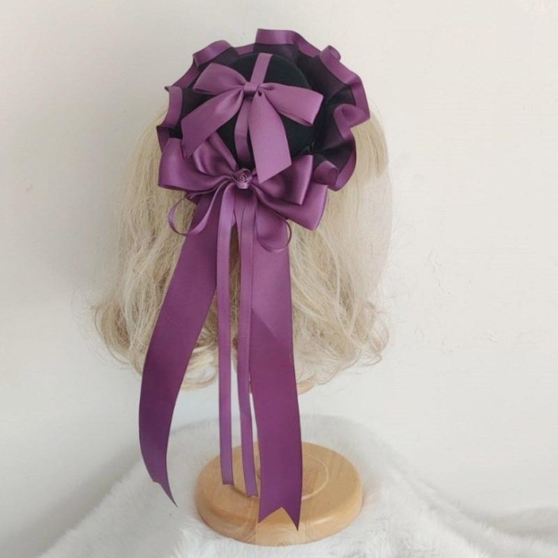 Vintage Lace Top Hat Hair Clip Hair Accessory with Ribbon Headband Lace Flower