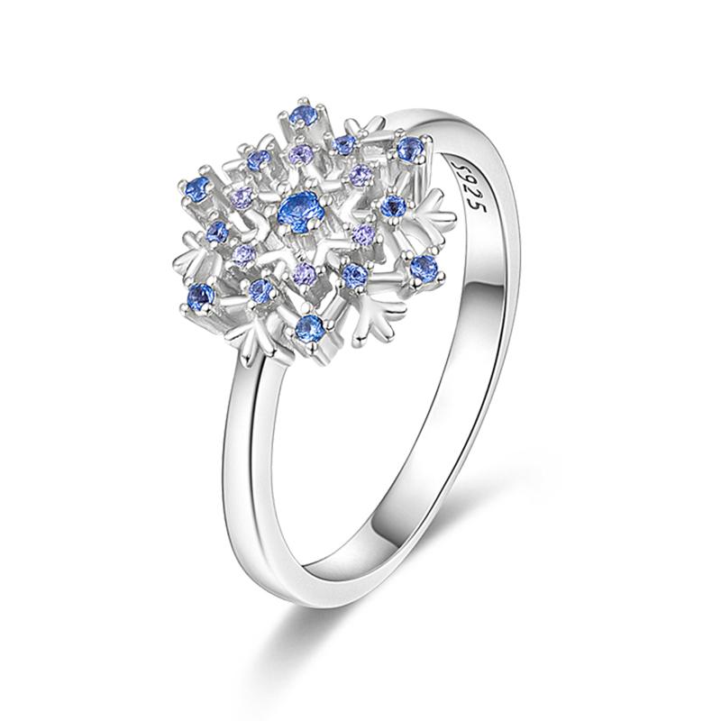 Rings for Women 925 Silver Color Popular Blue Zircon Blossom Flower Snowflake Stars Moon Rings Wedding Party Romantic Jewelry