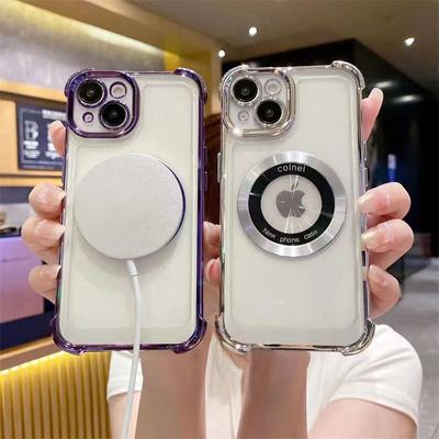 Luxury Fashion Electroplated Magnetic Suction Phone Case For iPhone 14 13 12 11 Pro Max Four Corner Anti Drop Transparent Protective Cover