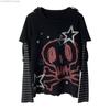 Autumn Aesthetic Punk Printed Long Sleeved Tops Women Harajuku Rock Y2k Fake Two Piece T-shirt Japanese Fashion Loose Casual Clothes