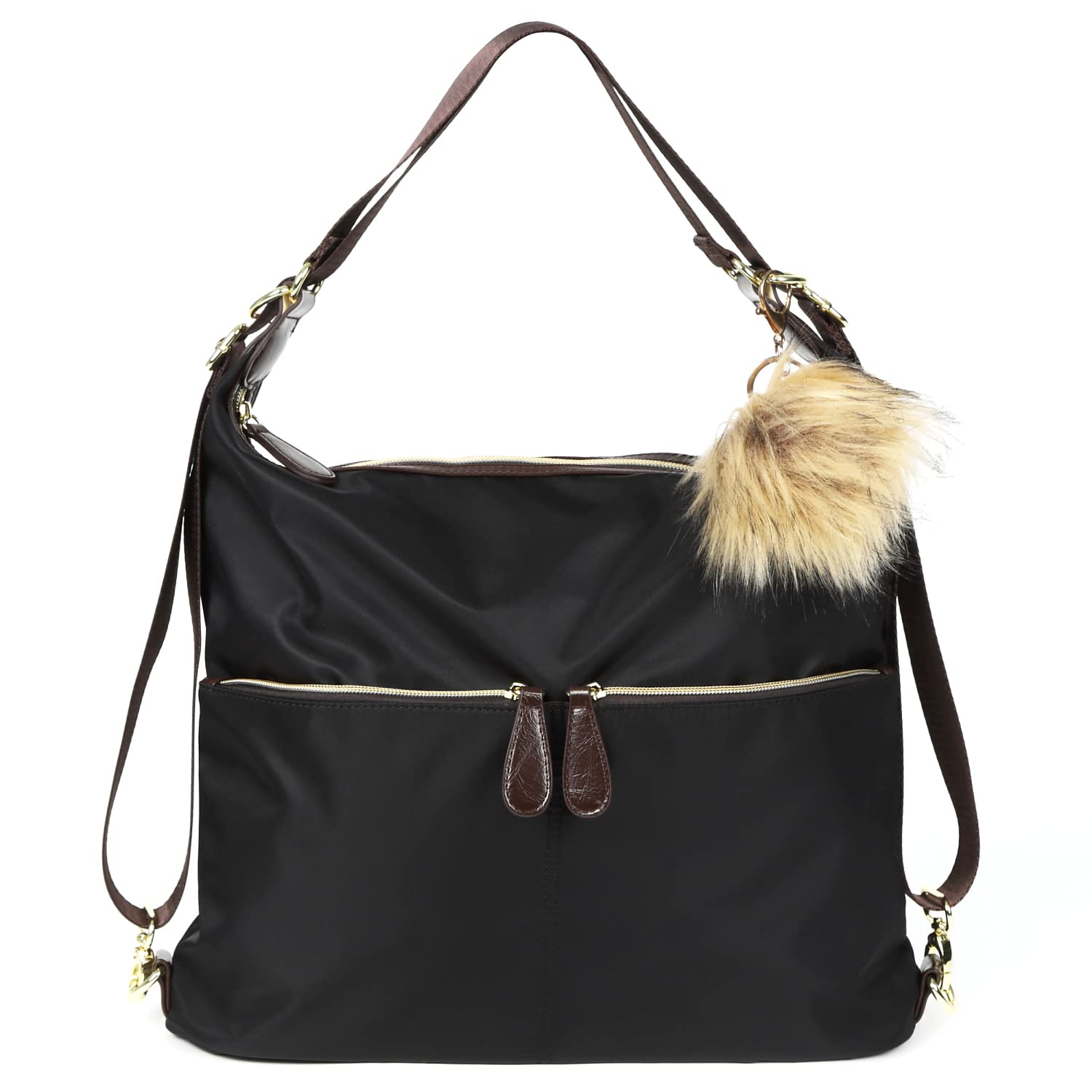 

Shoulder bag for with [BB Field] women, backpack, tote, 3-way, nylon, pom-pom (black) чорний