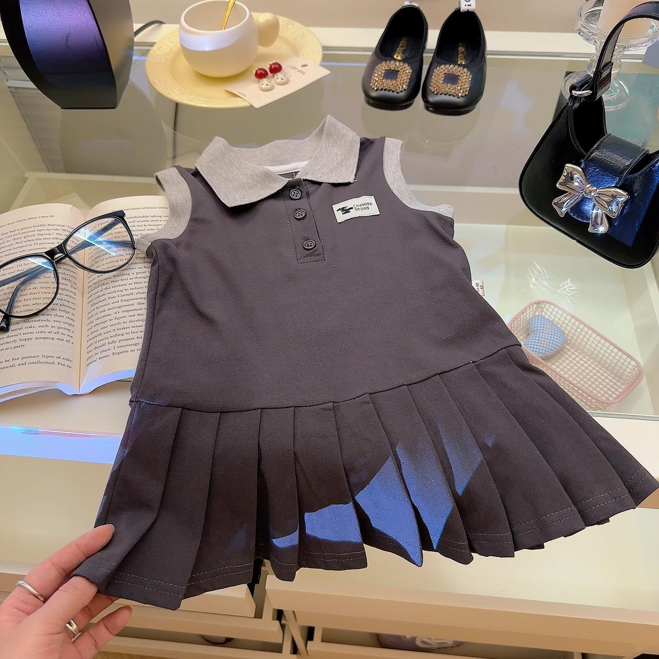 

Платье для девушек в стиле преппи с плиссированной юбкой и воротником поло 80 (Height 65-75cm) темно-серого