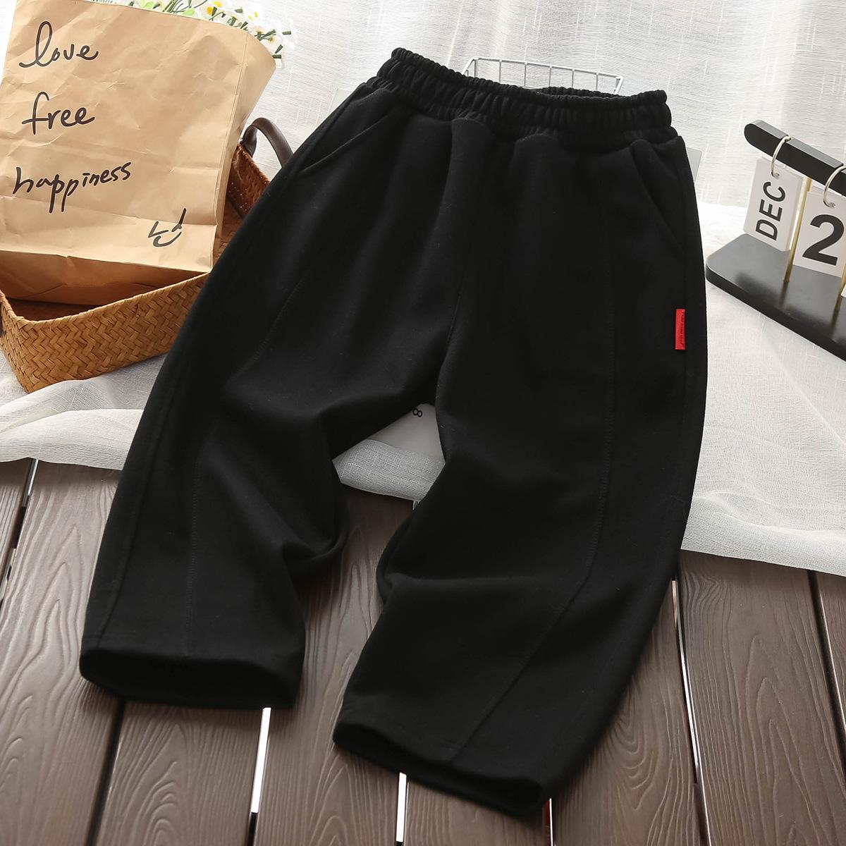 

2025 Boys Spring-Autumn Knitted Cotton Sweatpants – Trendy Straight-Leg Pants for Children 110 чорний