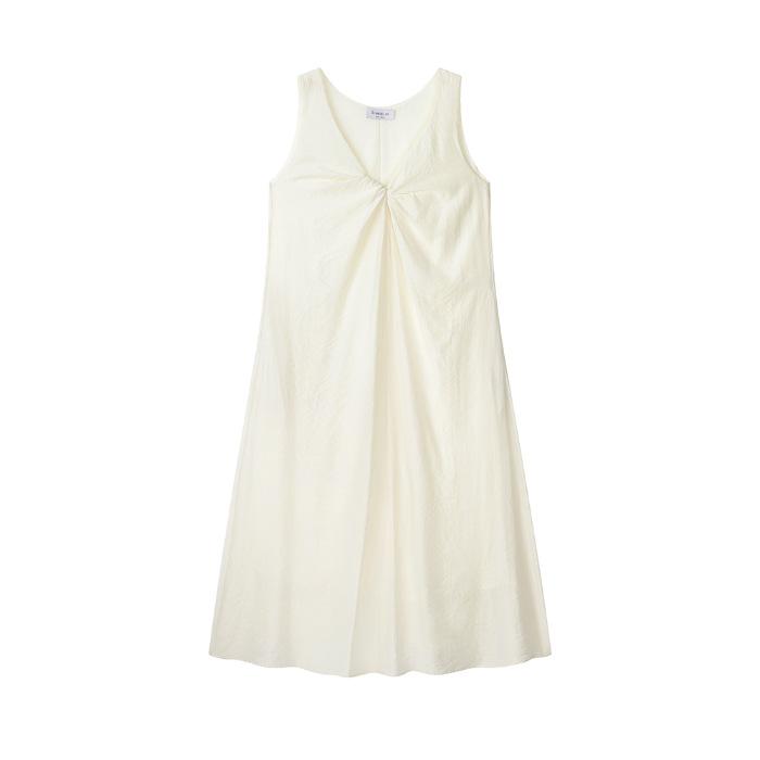 

[Original fabric] Temperament V-neck kink pullover vest skirt women s summer new loose French holiday style jumpsuit XL абрикосовий