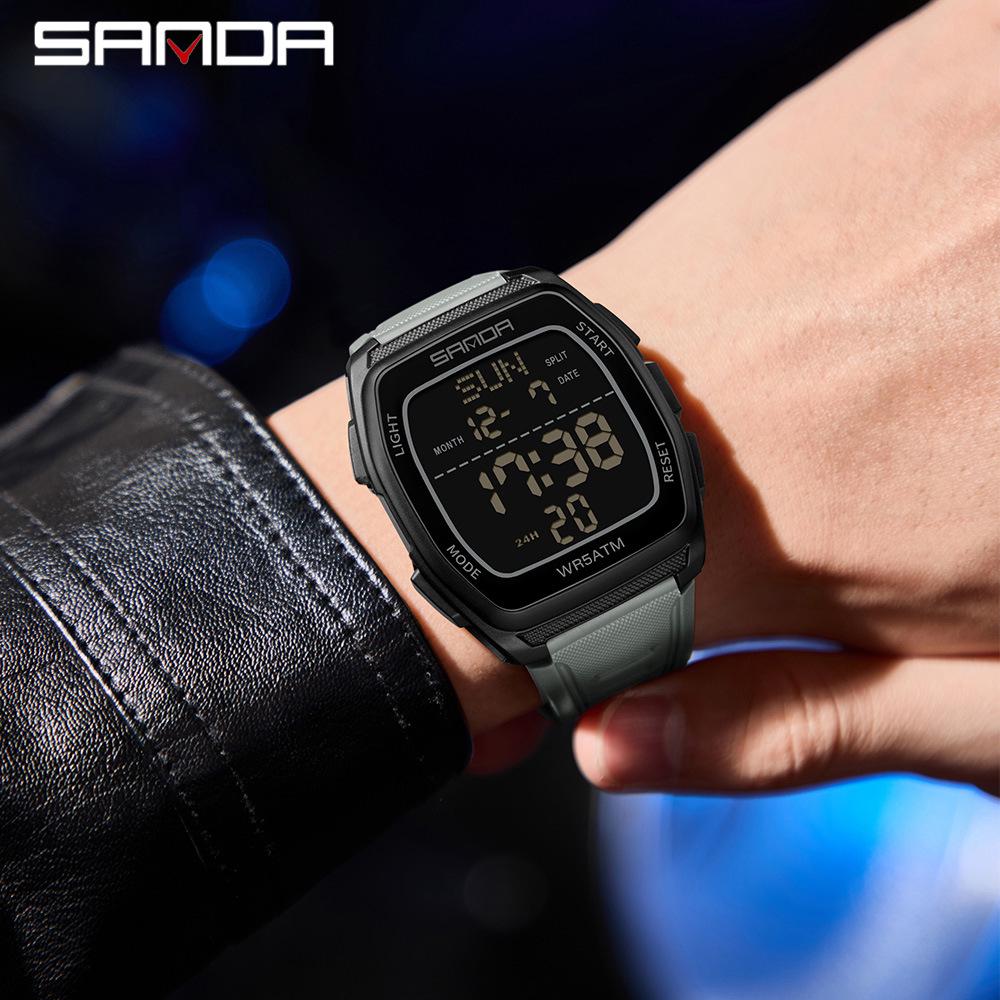 SANDA 9080 Men's Luminous Barrel-Shaped Sports Watch - Multifunctional, Waterproof, and Ideal for Student Parties.