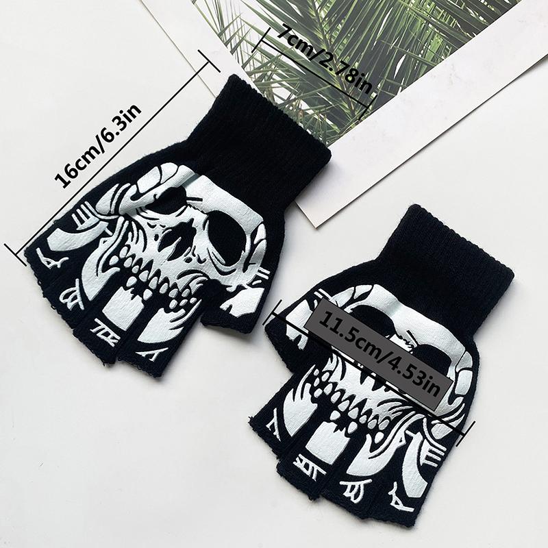 Fashion Halloween Skeleton Ghost Gloves Hat Creative Luminous Half Finger Full Fingers Print Warm Breathable Gloves Gifts