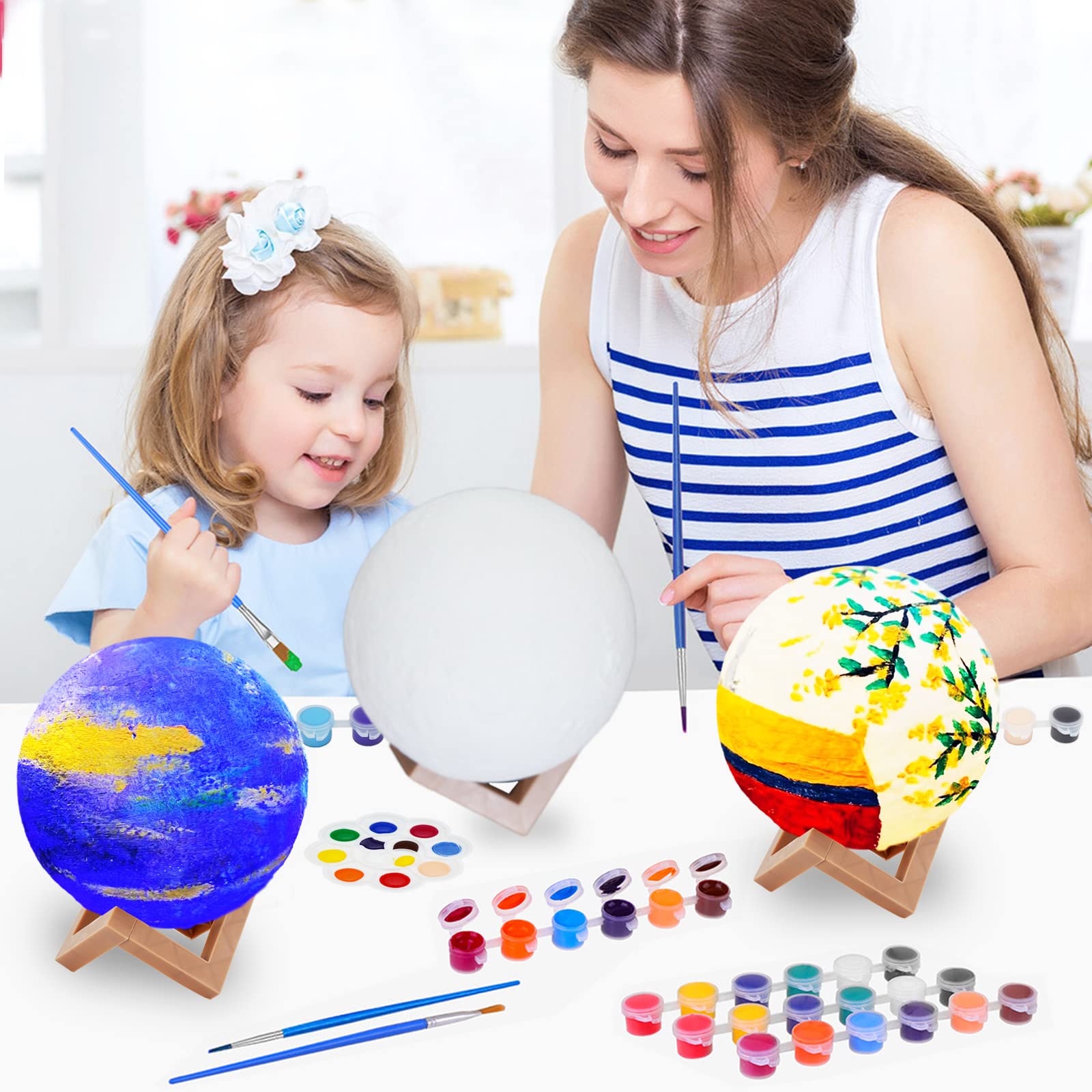Lampe De Lune Kit Peinture Enfant,Lampe Lune Bricolage Enfant,3D Veilleuse Led Avec Pinceau,Diy Peinture Activités Manuell[x5738] - Jeux - Jouets