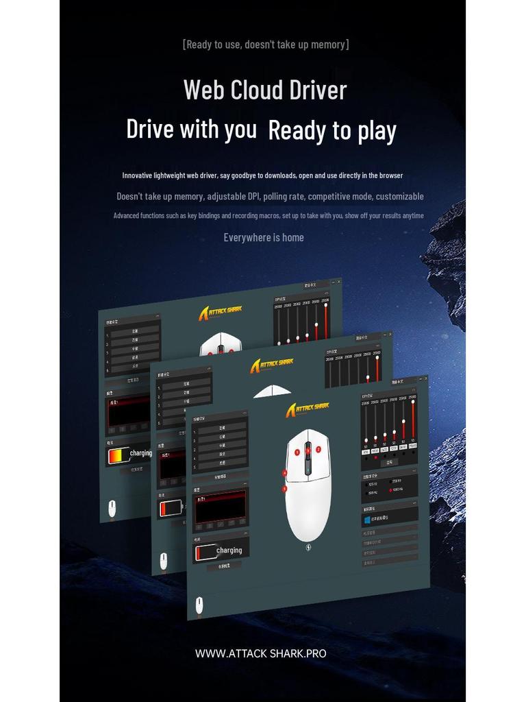ATTACK SHARK G3PRO Kablosuz Hafif RGB Oyuncu Mouse'u Bluetooth ve Şarj Yuvası ile