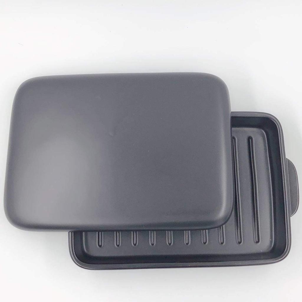 Sento Senga Grill Pan and Plate, Banko Ware, Black, Ceramic, with Lid, Fish Grill, Grill Roaster