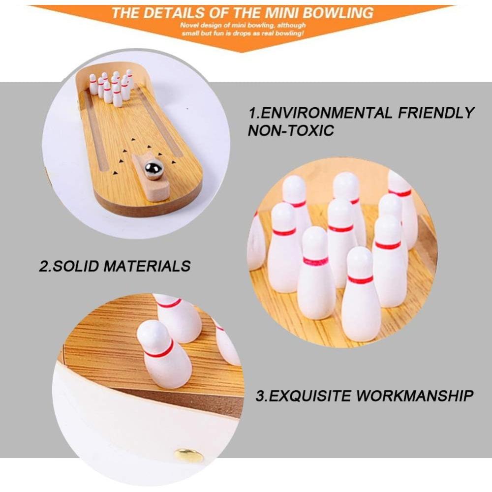 1PC Mini Wooden Desktop Bowling Game Toy, Classic Desk Ball for Kids