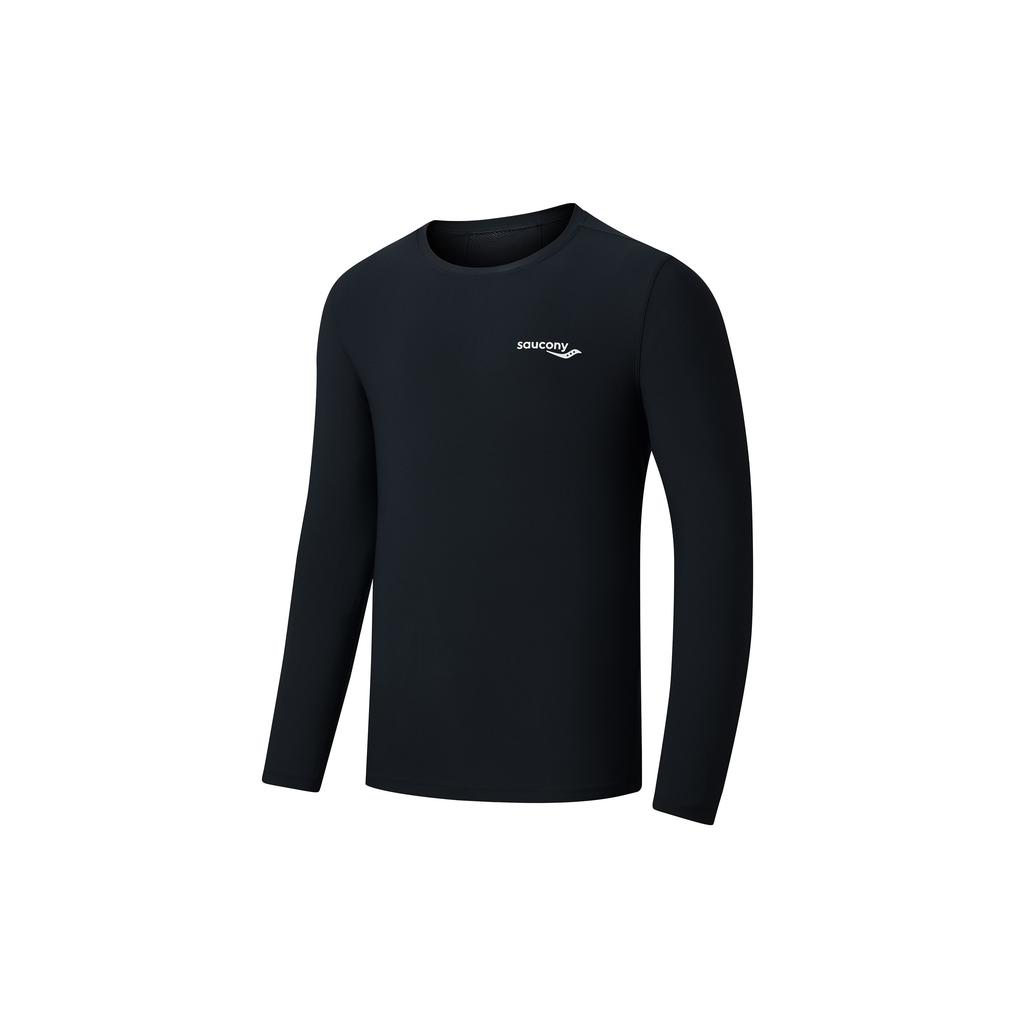 Saucony Solid Color Logo Round Neck Pullover Running Knit Quick-Dry Skin-Friendly Breathable Long Sleeve T-Shirt Men Tops Black SC2230118A-BK01