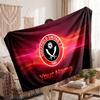 Sheffield United FC Personalized Fleece Blanket With Football Logo, Custom Name Text Soft Warm Home Throw Blanket