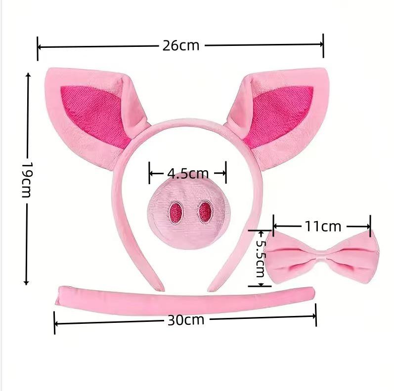Halloween Cute Pink Pig Costume Headband Set - Cartoon Animal Plush Piggy Face