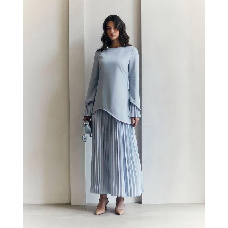 

Мода Ветер Новое поступление Нарядное Свободное Длинное Платье Со сборками Лоскутное Платье Со вставками Плиссированное Платье Blue XL