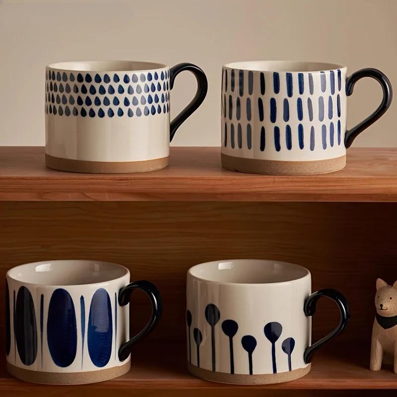 KEMORELA 1PCS 450ML Nordic Ceramic Cup Coffee Milk Mug with Handle Retro Large Capacity Japanese Breakfast Oatmeal Cup Gift Set