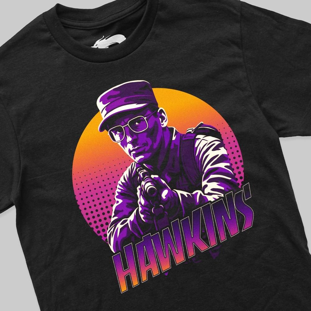 Predator Hawkins Print T-Shirt Gift For Men Movie Fans Retro Fans Gym