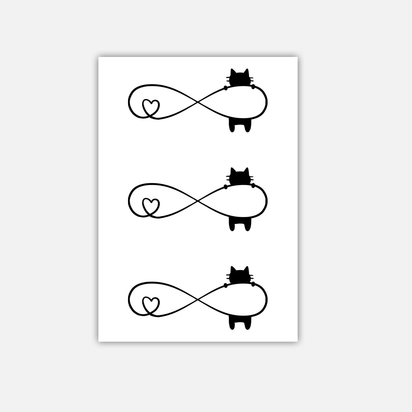 Premium Sense Niche Simple Small Fresh Love Kitten Mobius Ring Tattoo Sticker 7*10