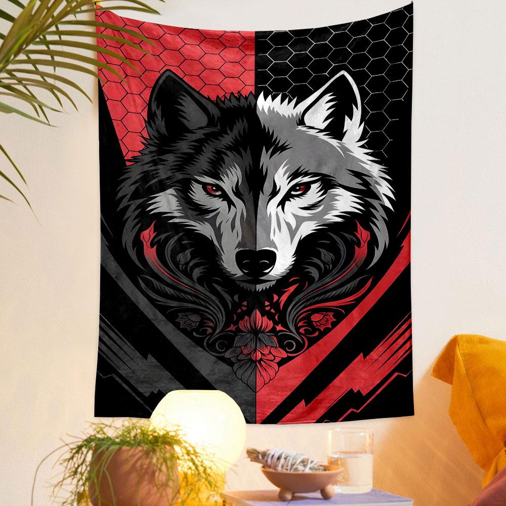 "Fierce Wolf In Red and Black Design" Patterned Tapestry Decorative Wall Hanging, Home Bedroom Living Room Decor