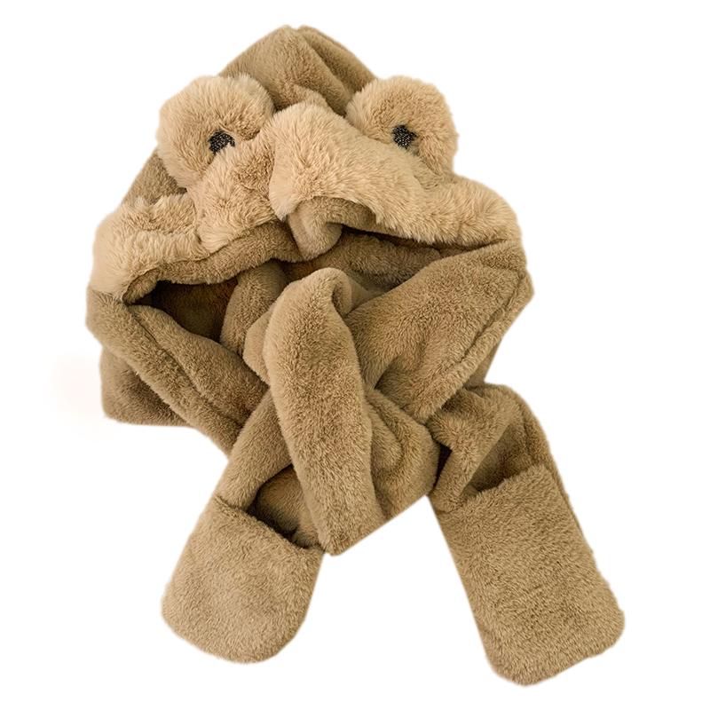 Women's Winter Korean Style Plush Bear Ears Hat, Scarf, and Gloves Three-Piece Set