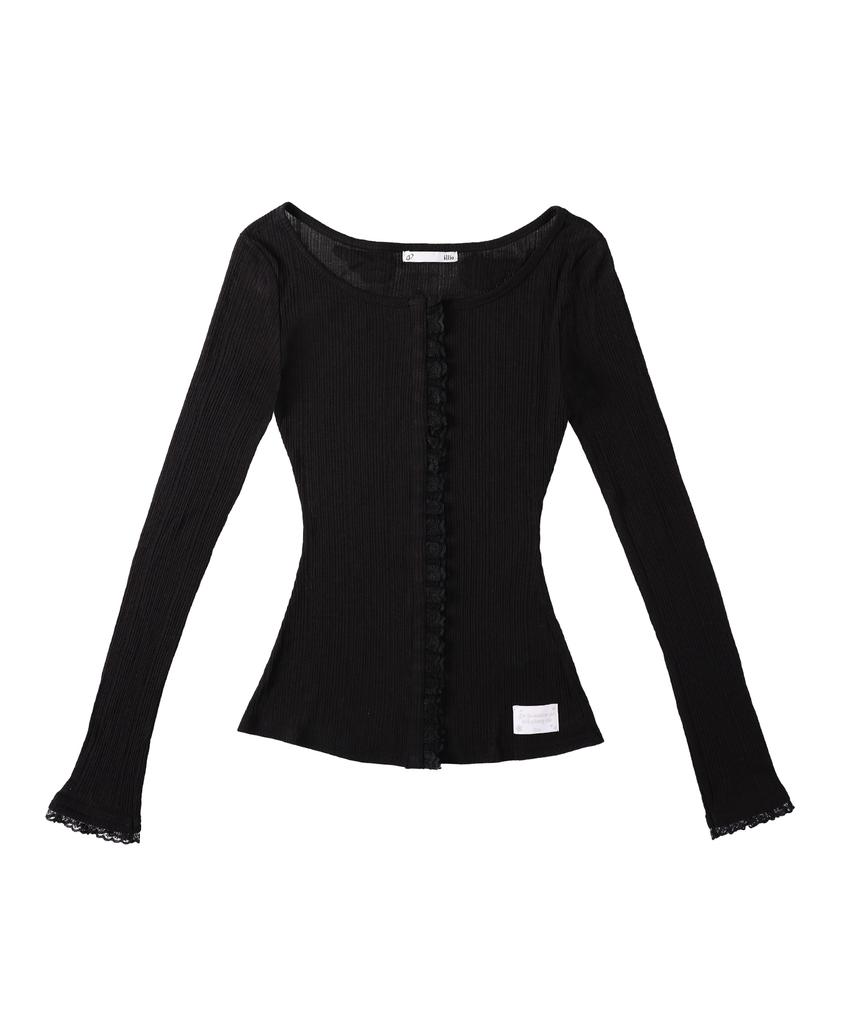 ILLIO Black Lace Trim Cardigan