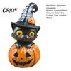 Artistic Resin Craft Collectibles Halloween Black Cat & Pumpkin Ornaments, Cute Desktop Figurines, Holiday Atmosphere Room Decor Cartoon And