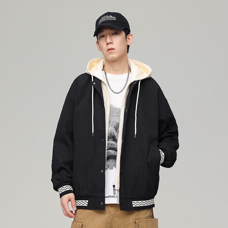 

Модная брендовая куртка с капюшоном, осенняя новая поддельная двухкомпонентная модная универсальная куртка мужская, модная куртка в гонконгском стиле для мужчин 3XL
