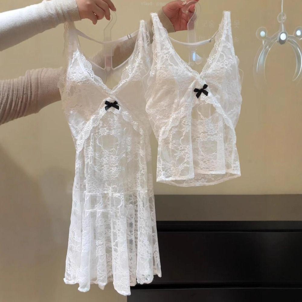 Polyester Lace Halter Dress V-neck Beachwear New Hollow Out Camisole  Women