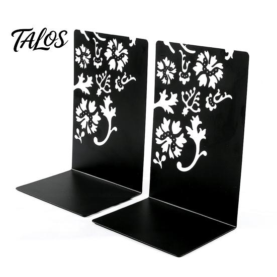 Compact Bookend 2PCS Metal Bookends, L-Shaped Reinforced Support Book Holder, with Non-Slip Large Capacity Holder Pads, Hollow Floral Design