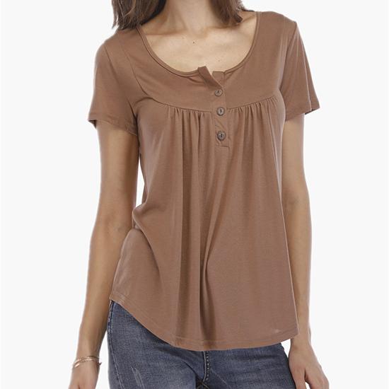 Primăvară și vară Stil european și american Îmbrăcăminte ocazională pentru femei, cu volane, cu nasturi, la modă largi, tricou cu mânecă scurtă.