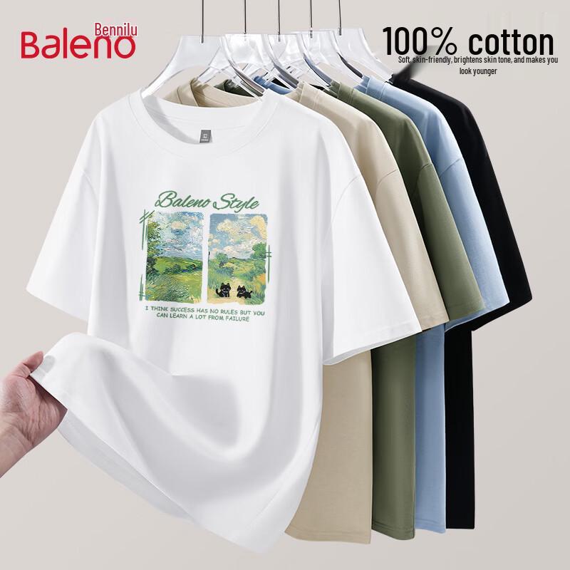 

Baleno Men s Pure Cotton Loose Fit Oil Painting Cat T-Shirt L