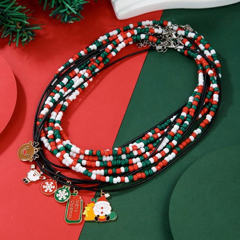 Snowflake Christmas Tree Santa Claus Pendant Chokers Women's Christmas Colorful Beads Necklace Collarbone Chain Xmas Gifts