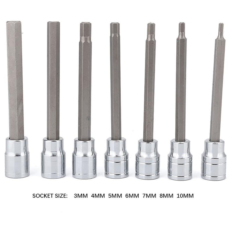 7Pcs Extra Long Hex Bit Socket Set 3/4/5/6/7/8/10 mm Drive Repair Tool Kit 10mm Hex Bit Socket
