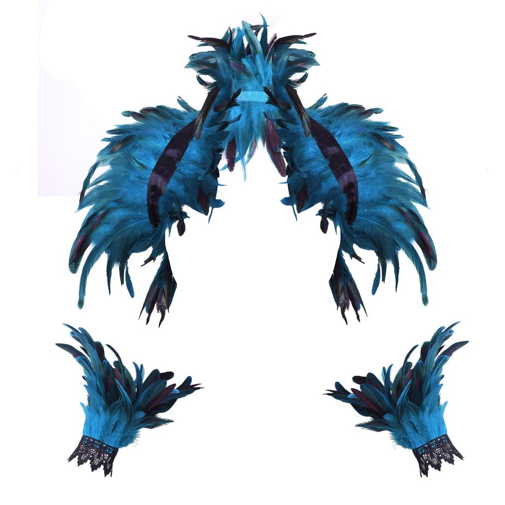 Gothic Feather Shawl Harness Wrist Cloak Cosplay Carnival Bracelets Wrap Shoulder Neck Natural Halloween Party Costume Props