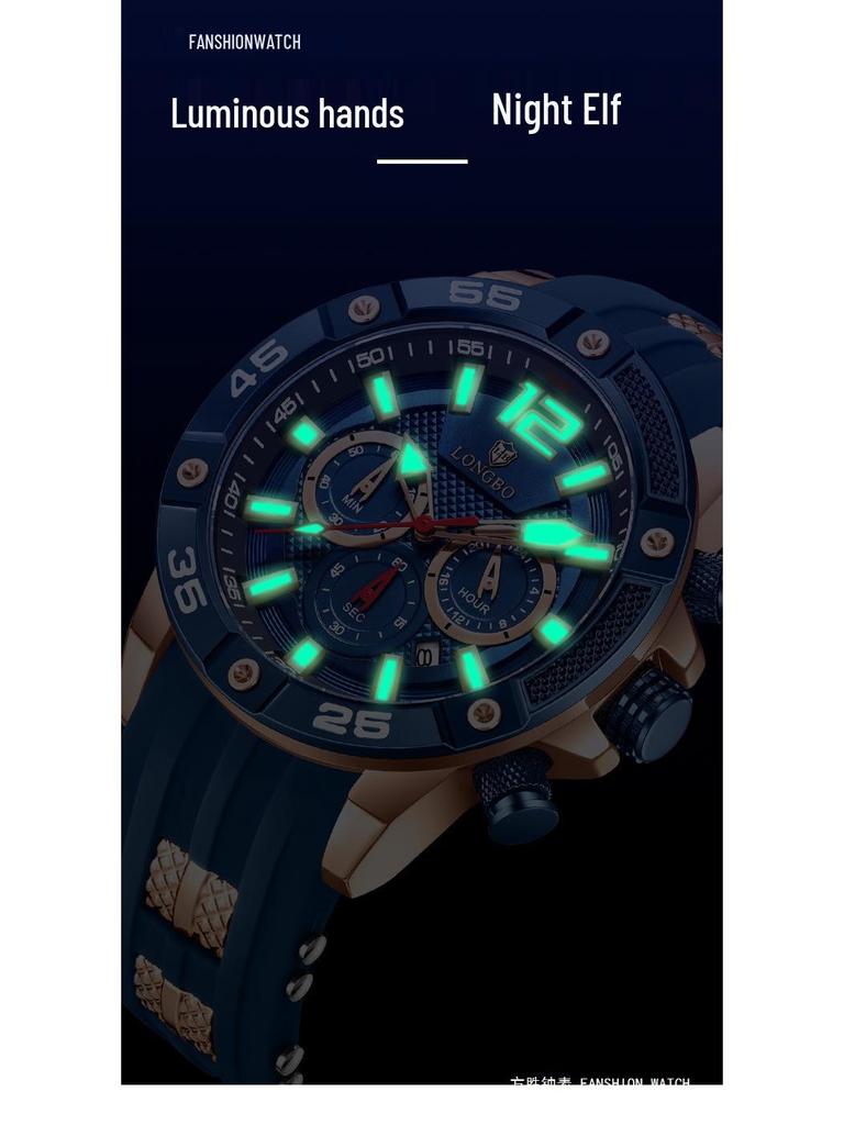 LONGBO Multifunktionale Herren-Sport-Quarzuhr - Wasserdicht, Leuchtend, mit Kalender und Silikonarmband