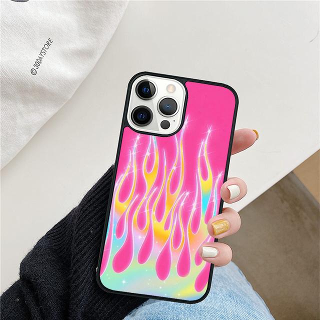 Flame Aesthetic Light Blue Fire Pink Phone Case For iPhone 17 Air 15 16 Cover  11 13 14 Pro Max 12 Plus Max XR