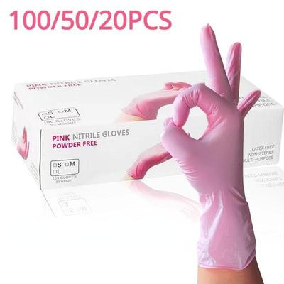 100 ADET Açık Pembe Tek Kullanımlık Nitril Eldiven Su Geçirmez Antistatik Dayanıklı Açık Pembe Eldivenler Mutfak Pişirme Aletleri İçin