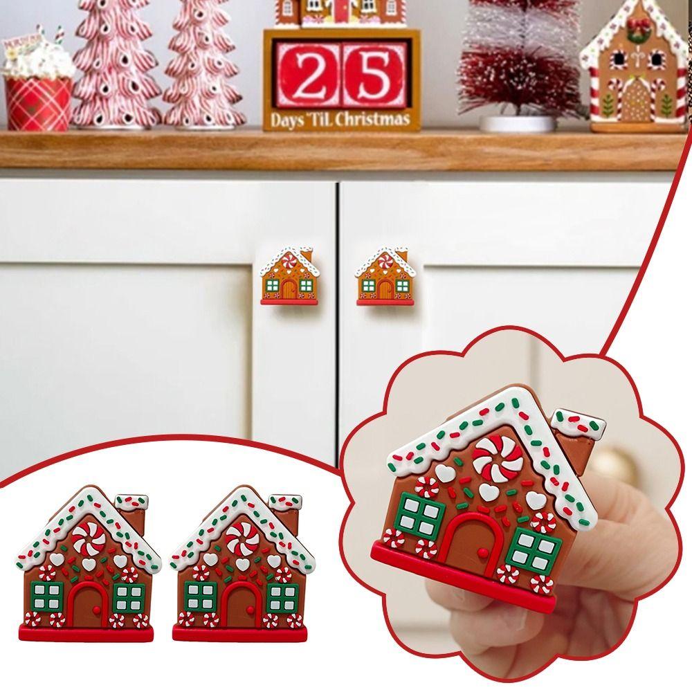 1/2Pcs Christmas Button Covers Gingerbread House Shape Reusable Easy to Install Christmas Knob Covers