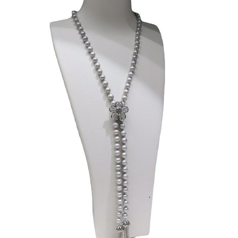 Elegant Women's Freshwater Pearl Sweater Necklace: 8-9mm Near Round Pearls with Slight Imperfections, Multiple Clasp Options